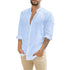 Camiseta Masculina de Linho Lux da Oron Store em fundo branco. Modelo casual confeccionado em linho e algodão, ideal para o verão 2025. Disponível nas cores bege, branco, preto, azul e cinza, com decote em V e caimento moderno para adultos. Camiseta leve e elegante perfeita para compor looks confortáveis e estilosos