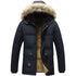 Jaqueta Masculina Forrada Artic da Oron Store em fundo branco. Jaqueta de inverno 2025 com tecido térmico em poliéster e lã, ideal para dias frios. Modelo com capuz, mangas longas e bolsos frontais, disponível nas cores azul e preto, nos tamanhos P ao G2. Roupa de frio masculina para adultos com design funcional e moderno.