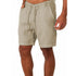 Bermuda Masculina de Linho Pure da Oron Store em fundo branco. Modelo casual disponível nas cores bege, branco, preto, cinza, azul e azul claro. Bermuda leve para verão 2025, confeccionada em linho e algodão com caimento confortável. Design moderno com cintura média e ajuste perfeito para adultos. Roupa masculina ideal para dias quentes, passeios ou looks urbanos.