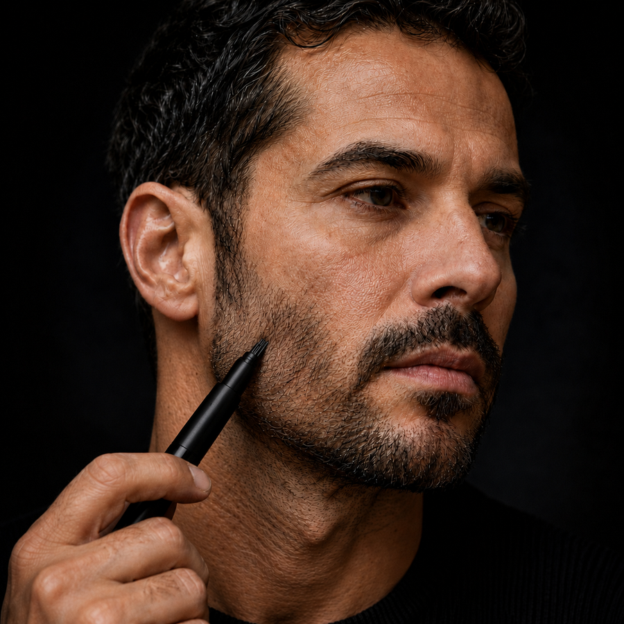 Aplicação da caneta nas falhas da barba